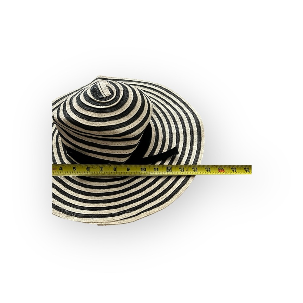 Ellen Tracy Floppy Brim Sun Hat Tan & Gray Stripe Wide Brim - Picture 4 of 7